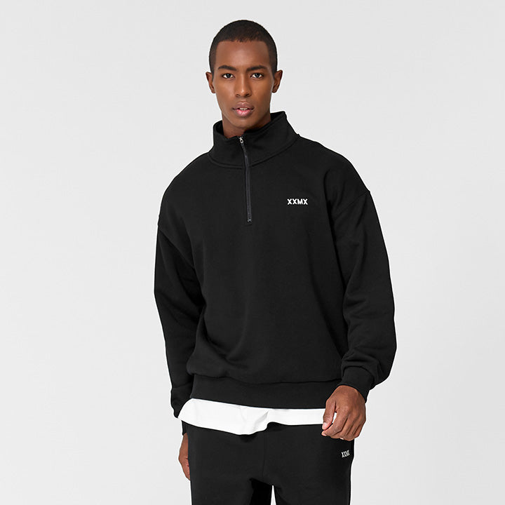 French Terry Half Zip-Up Sweatshirt_Black