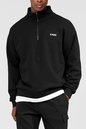 French Terry Half Zip-Up Sweatshirt_Black