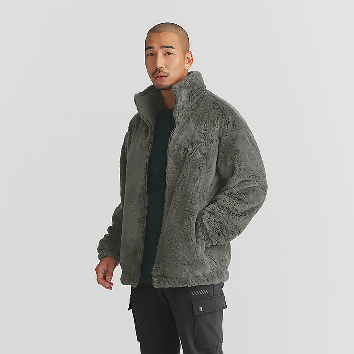 Overfit Reversible Fur Jacket_Mud Gray