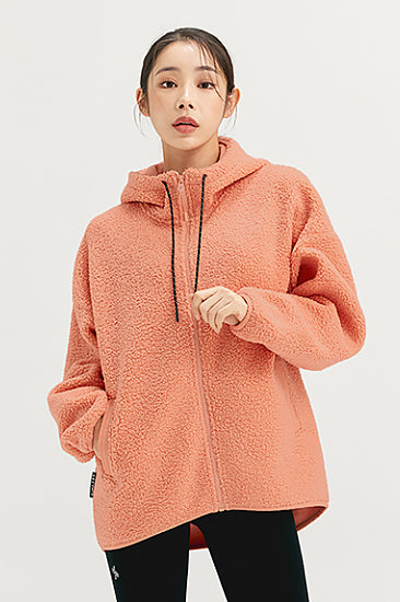 Over Fit Sherpa Hood Zip-up_Poppy Coral