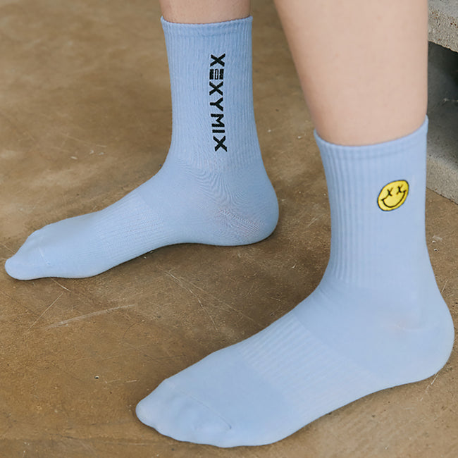 Smile Crop Socks_Blue Sky