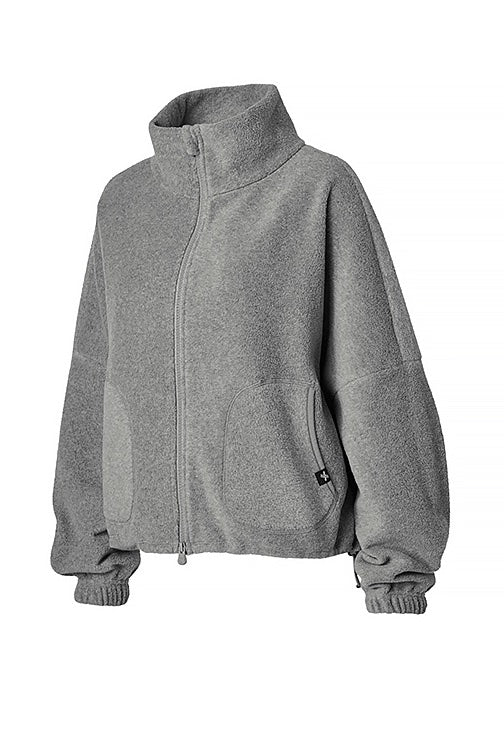 Soft Fleece High Neck Zip Up_Melange Gray