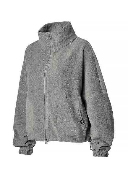 Soft Fleece High Neck Zip Up_Melange Gray