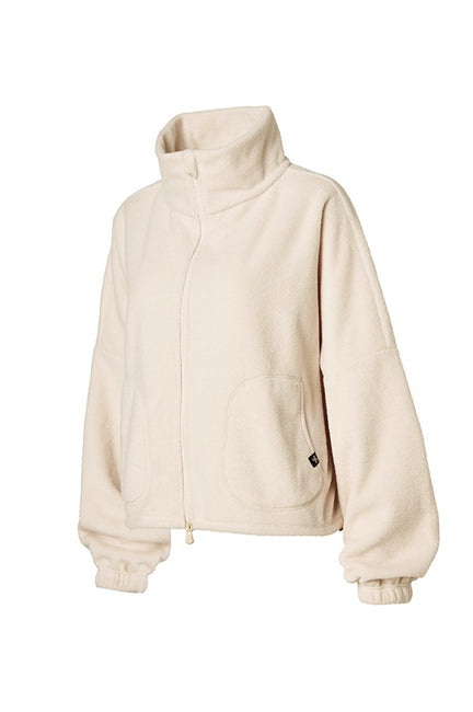 Soft Fleece High Neck Zip Up_Ash Cream