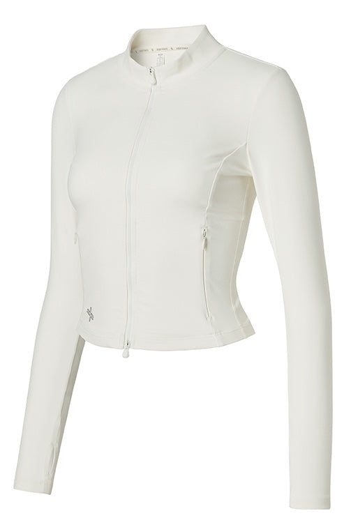 Slim Fit Crop Zip Up Jacket_Cream Bale