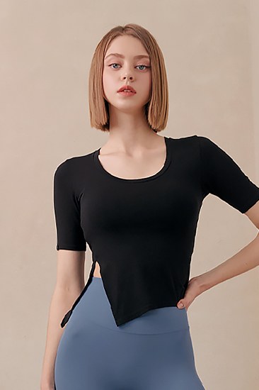 Soft Touch Slit Short Sleeve_Black