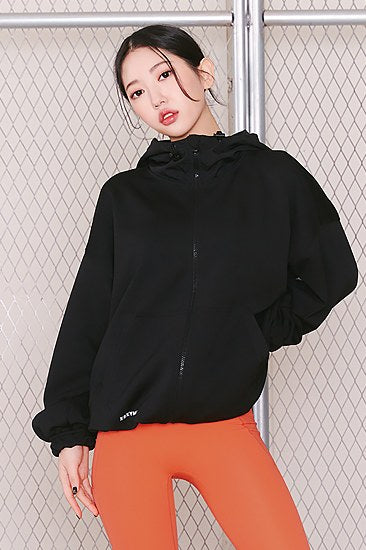 Woven Mix Hood Zip-Up_Black