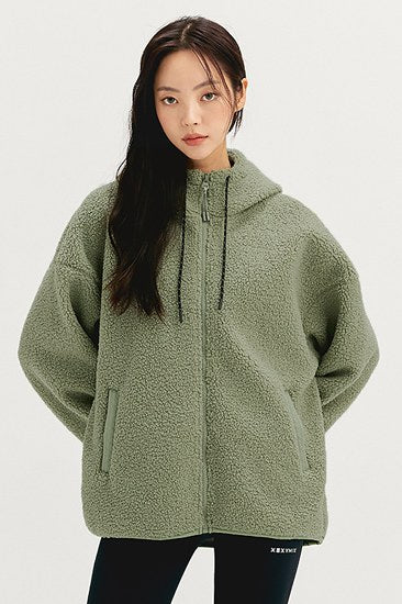 Over Fit Sherpa Hood Zip-up_Sage Moss