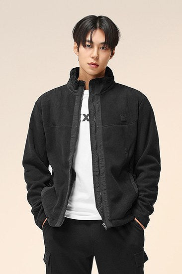 Textured Fleece Zip-up Jacket_Black