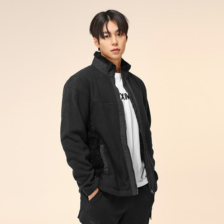 Textured Fleece Zip-up Jacket_Black