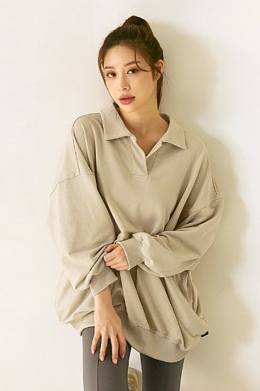 Loose Fit Collar Sweatshirt_Oatmeal Latte