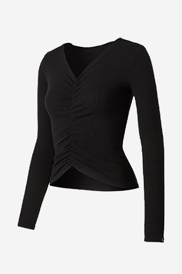 Knitted Shirring Long Sleeve_Black