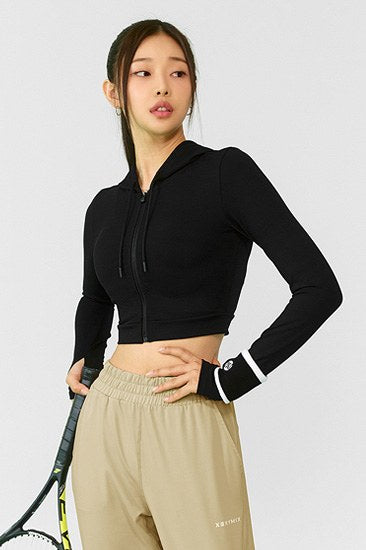 Slim Fit Crop Hood Zip-Up_Black