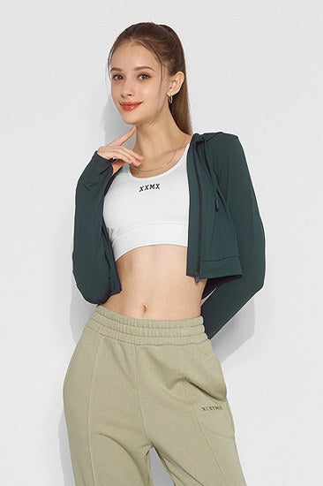 Slim Fit Crop Hood Zip-Up_Attention Green