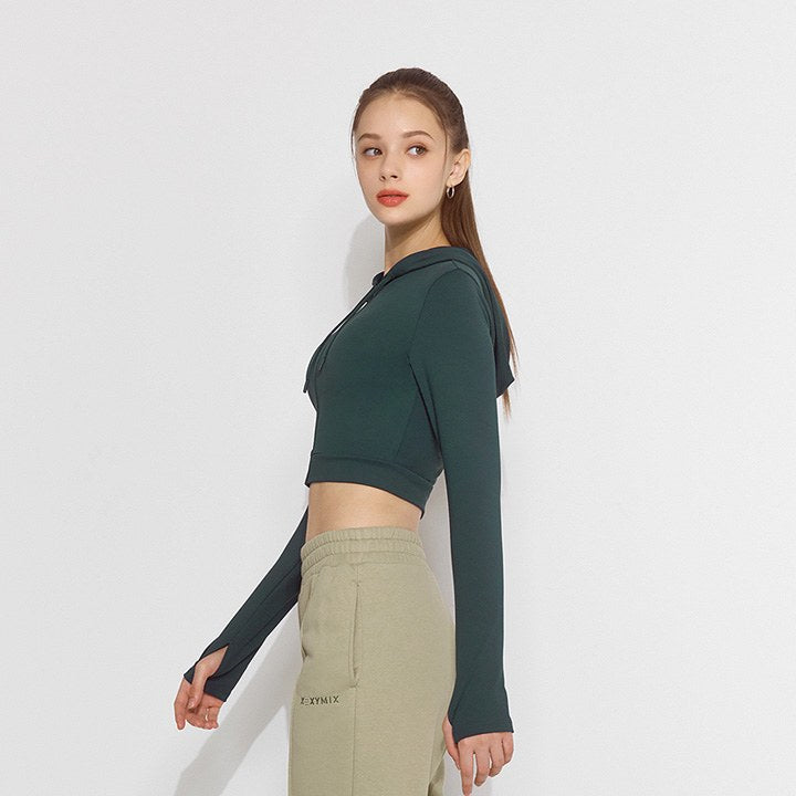 Slim Fit Crop Hood Zip-Up_Attention Green