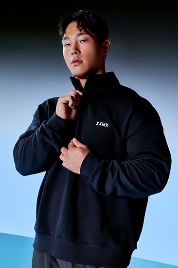 French Terry Half Zip-Up Sweatshirt_Navy