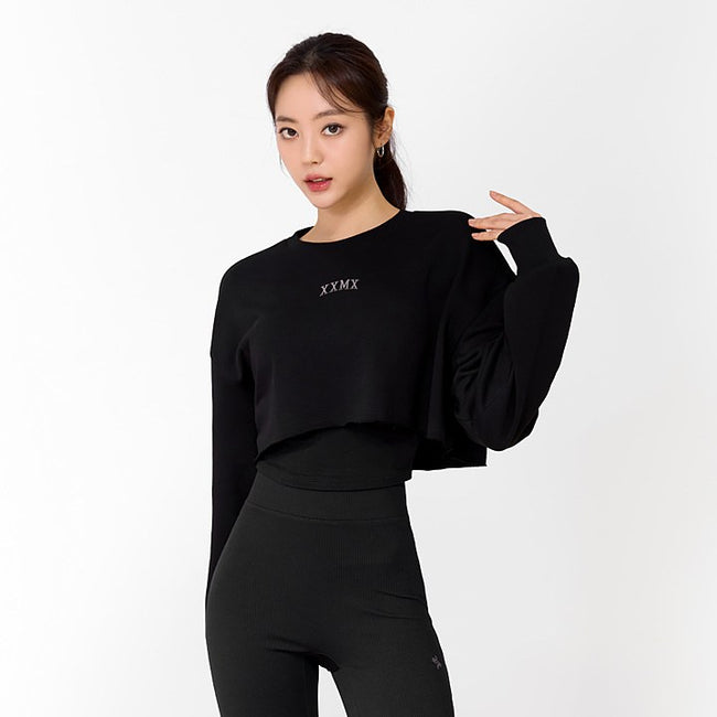 Soft Cotton Daily Crop Sweatshirt_Black