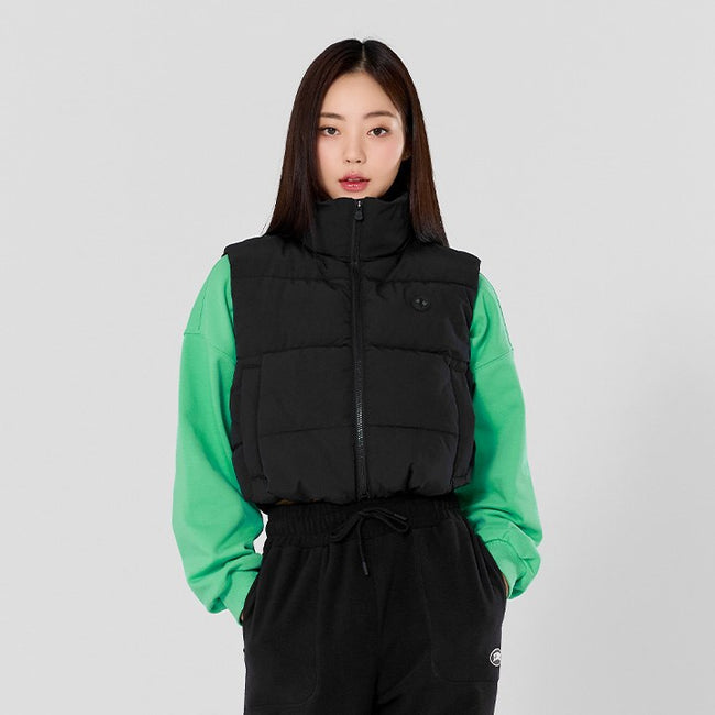 High Neck Crop Padded Vest_Black