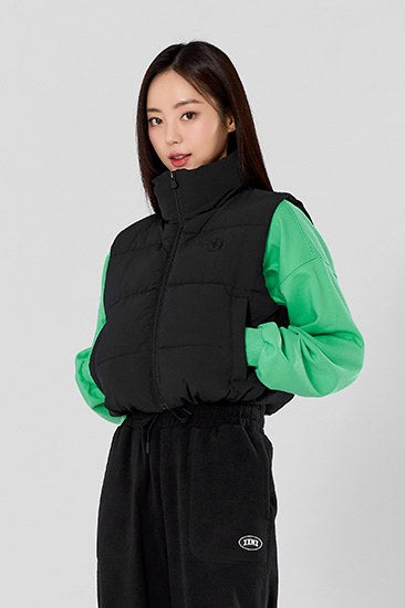 High Neck Crop Padded Vest_Black