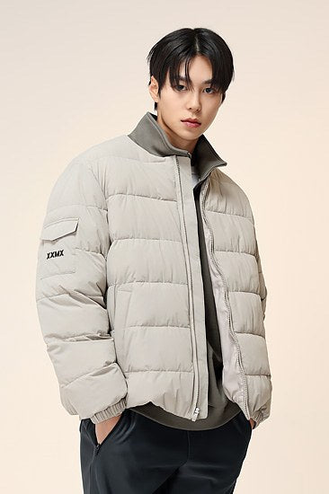 Neckless Simple Lightweight Padded Jacket_Beige