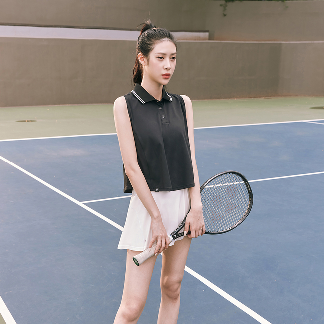 Pique Collar Sleeveless_Black