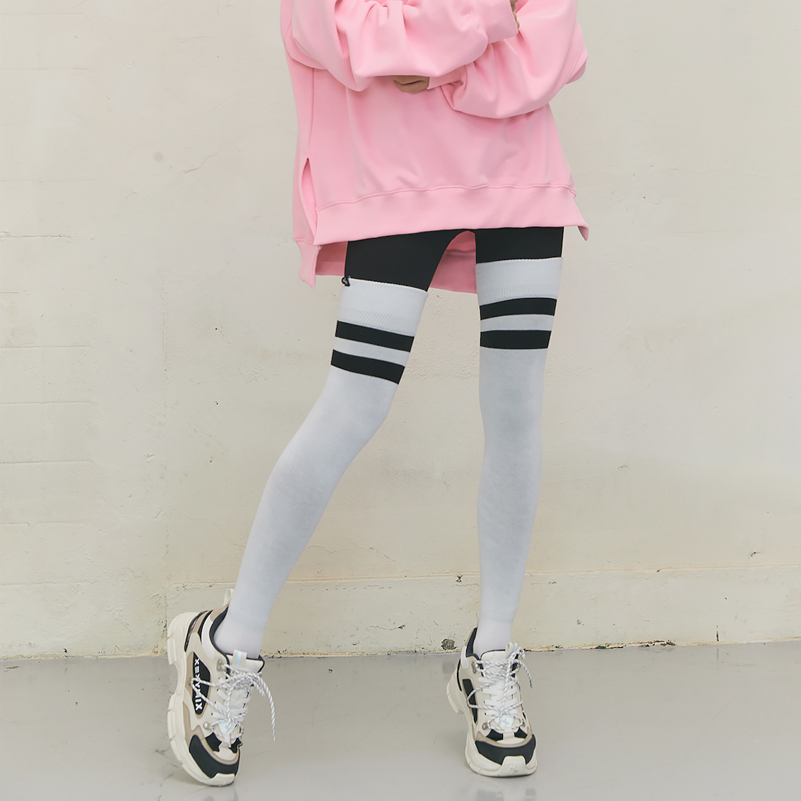 Double Line Knee Socks_White