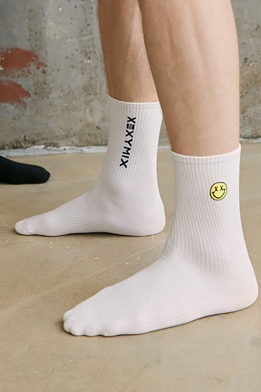 Smile Crop Socks_White