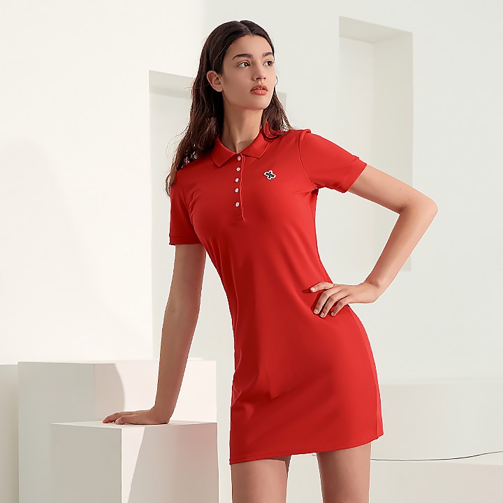Pique Slim Fit Collar One-Piece_Lolly Red